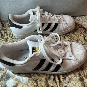 Adidas Superstar Sneakers in White and Black with Gold Accent